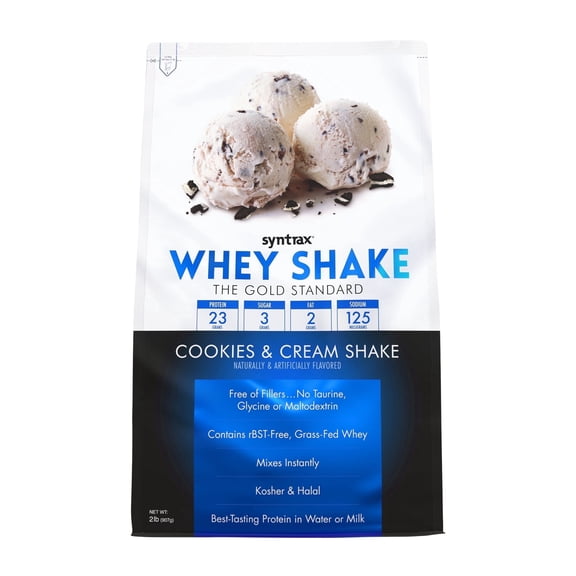 Syntrax Whey Shake Cookies & Cream 2 lbs. Cold Filtered & Undenatured Whey Protein Blend, with Real Cookie Pieces