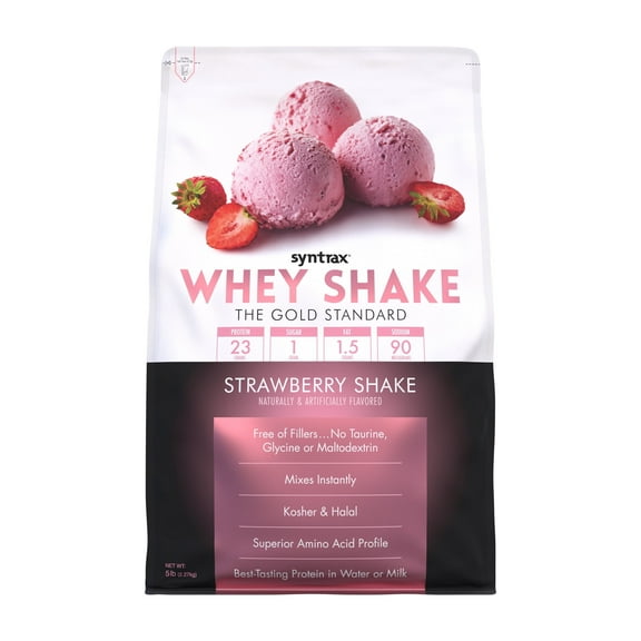 Syntrax Whey Shake, Strawberry Shake, 5 lbs. Cold Filtered & Undenatured Whey Protein Blend, offers a Delicious Milkshake Texture & Flavor
