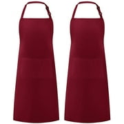 Syntus 2 Pack Adjustable Bib Apron Waterdrop Resistant with 2 Pockets Cooking Kitchen Aprons for BBQ Drawing, Women Men Chef, Dark Red