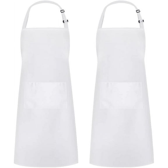 Syntus 2 Pack Adjustable Bib Apron Waterdrop Resistant with 2 Pockets Cooking Kitchen Aprons for Women Men Chef, White