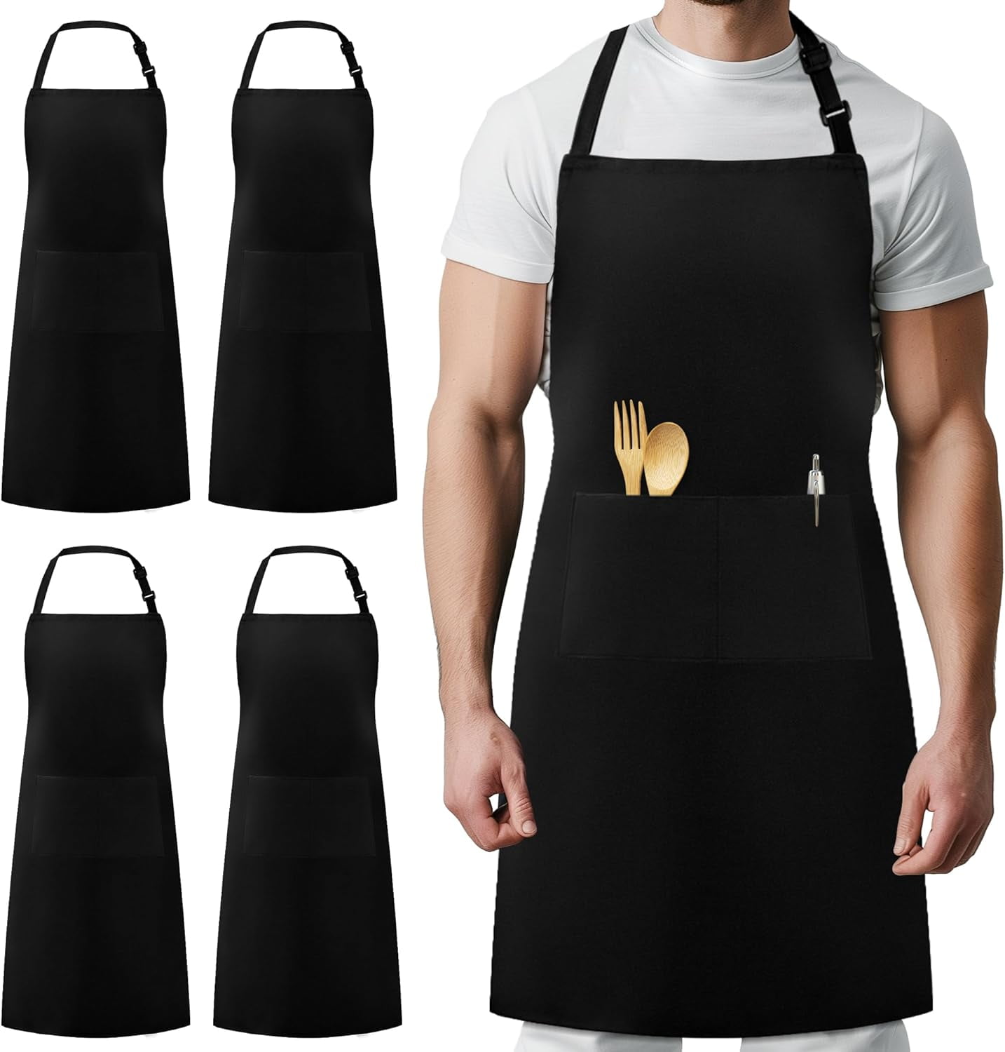 Syntus 4 Pack Adjustable Bib Apron Waterdrop Resistant with 2 Pockets ...
