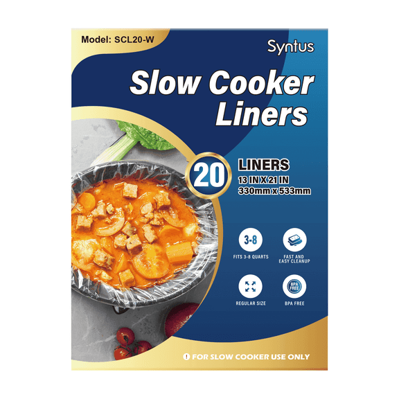 Syntus Disposable Crock Pot Liners, 20 Count for 3-8 Quart Cookers, Leak-Proof & Universal Fit for Round, Oval, Rectangular Slow Cookers