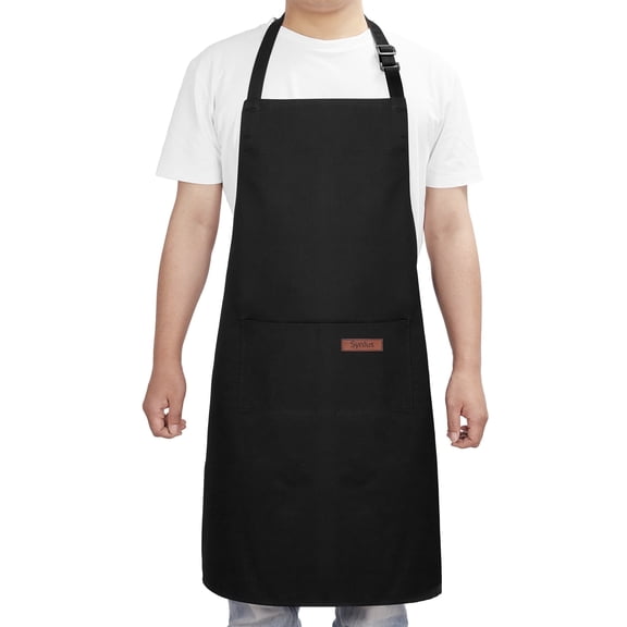 Syntus Unisex Kitchen Apron with Pockets, Adjustable, Stain-Resistant, 1-Pack Bib Apron, Black