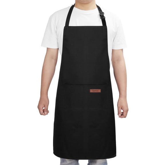 Syntus Unisex Kitchen Apron with Pockets, Adjustable, Stain-Resistant, 1-Pack Bib Apron, Black