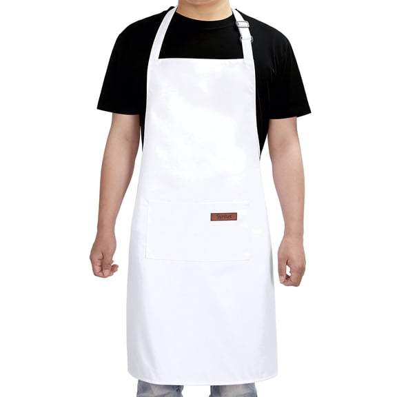 Syntus Unisex Kitchen Apron with Pockets, Adjustable, Stain-Resistant, 1-Pack Bib Apron, White