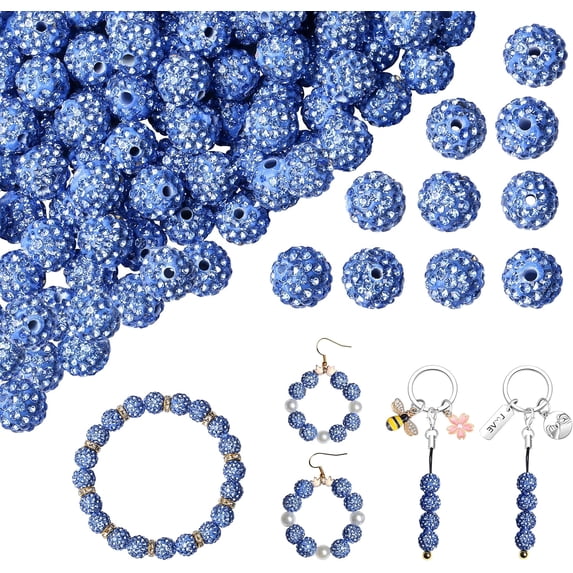 Synzerm 100PCS 10mm Rhinestone Beads for Jewelry Making, Light Blue Sparkle Crystal Clay Beads for Crafting,Shamballa Diamond Beads Bulk,Disco Ball Beads for Pens Bracelets Earring Baseball S03