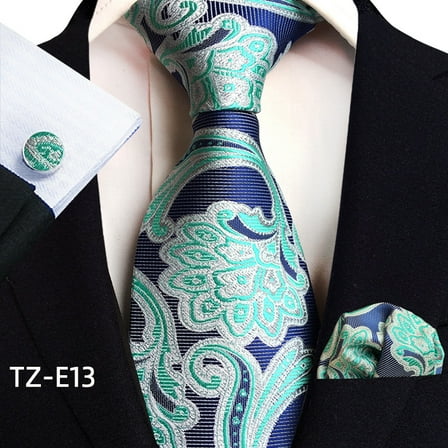 Synzerm Mens Plaid Ties Classic Paisley Necktie with Handkerchief Cufflinks Set Business Stripe Tie
