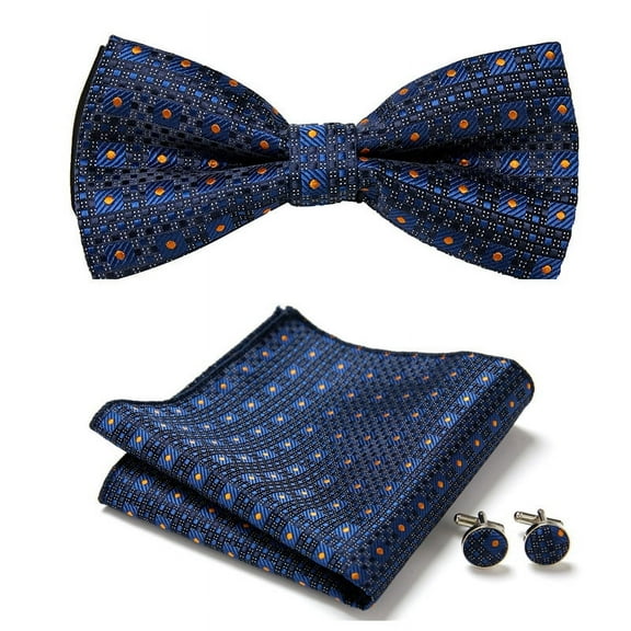 Synzerm Mens Solid Color Double Fold Pre-tied Bow Tie and Pocket Square Cufflink Set -36 Colors