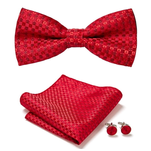 Synzerm Mens Solid Color Double Fold Pre-tied Bow Tie and Pocket Square Cufflink Set -36 Colors