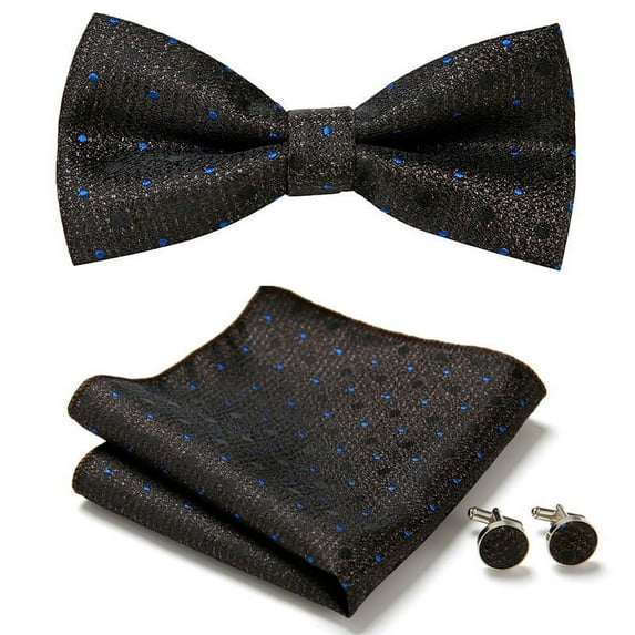 Synzerm Mens Solid Color Double Fold Pre-tied Bow Tie and Pocket Square Cufflink Set -36 Colors