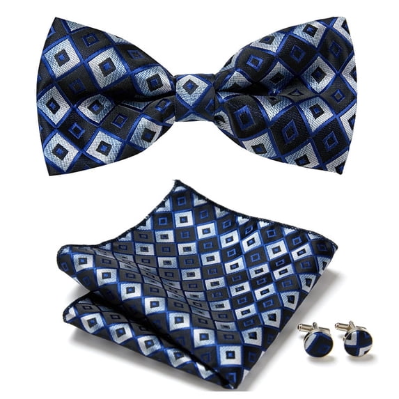 Synzerm Mens Solid Color Double Fold Pre-tied Bow Tie and Pocket Square Cufflink Set -36 Colors