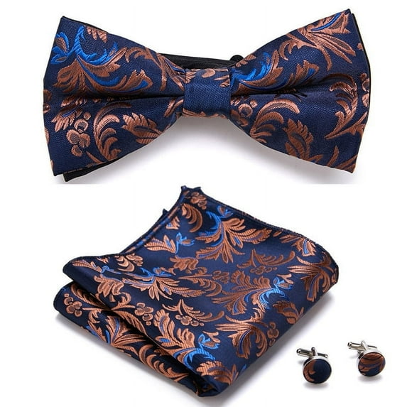 Synzerm Mens Solid Color Double Fold Pre-tied Bow Tie and Pocket Square Cufflink Set -36 Colors