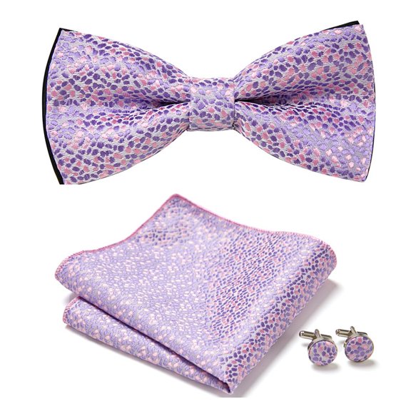 Synzerm Mens Solid Color Double Fold Pre-tied Bow Tie and Pocket Square Cufflink Set -36 Colors