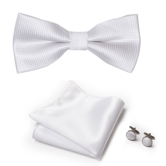Synzerm Mens Solid Color Double Fold Pre-tied Bow Tie and Pocket Square Cufflink Set