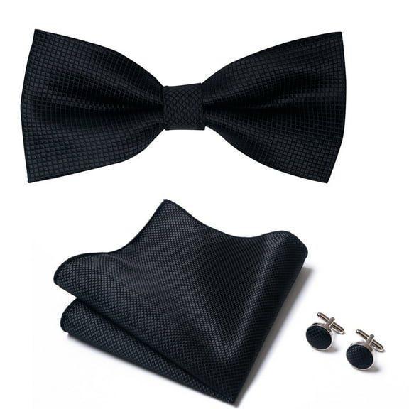 Synzerm Mens Solid Color Double Fold Pre-tied Bow Tie and Pocket Square Cufflink Set