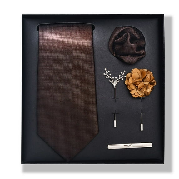 Synzerm Mens Tie Set 5 Pcs Solid Color Necktie, Pocket Square, Corsage, Brooch, Tie Clip, Tie Gift Box