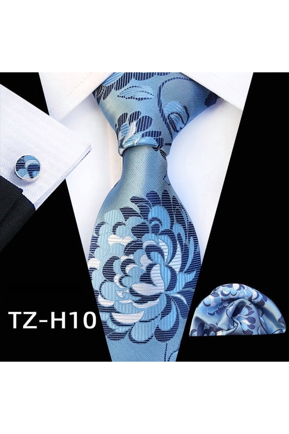 Mens Tie Set Silk Solid Paisley Necktie and Pocket Square Cufflinks Classic Formal Ties for Men Wedding Party