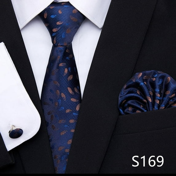 Synzerm Stripe Men Ties Set Classic WOVEN Necktie with Handkerchief Cufflinks Formal