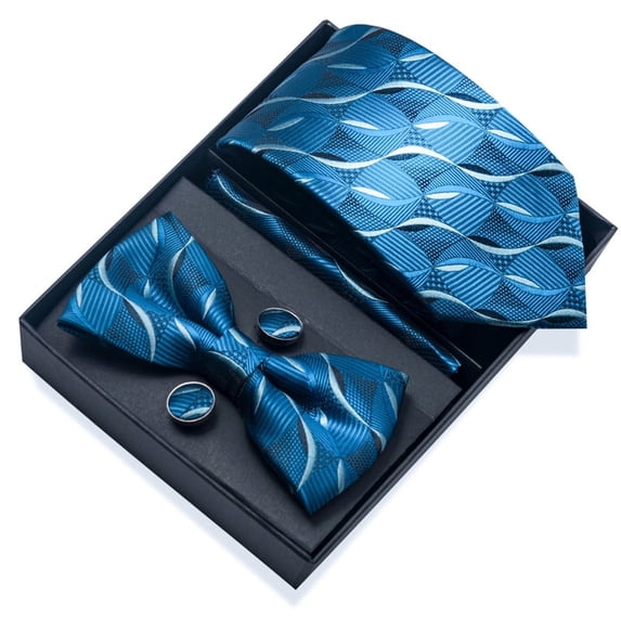 Synzerm Stripe Men Ties Set Classic Woven Necktie with Bow Tie Handkerchief Cufflinks Formal With Gift Box
