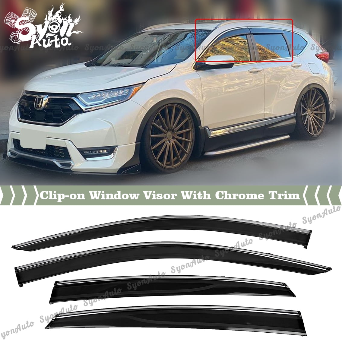 Syon Auto CR-V Clip-On Window Visor with Double-Sided Tapes for Honda CR-V 2017-2021 Smoked-Tint