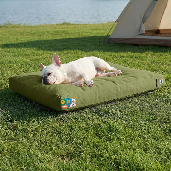 Sypots 30 Inch Canvas Indestructible Outdoor Dog Bed for Medium Dogs, Chew Proof Dog Bed with Waterproof Washable Removable Cover, Indoor Patio Pet Pad for Crate, green