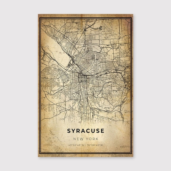 Syracuse City Map Print: Modern Vintage Wall Artfor Living Room Bedroom Office Farmhouse Neutral Home Artwork Ready to Hang 8x12 inch