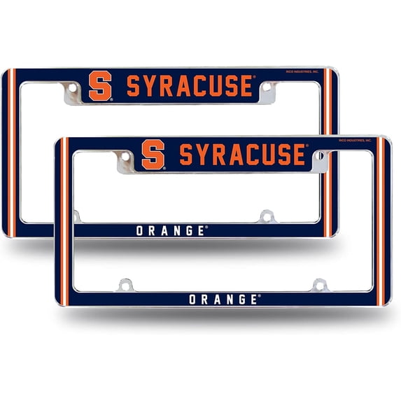 Syracuse NCAA Orange (Set of 2) Chrome Metal License Plate Frames with Bold Full Frame Design