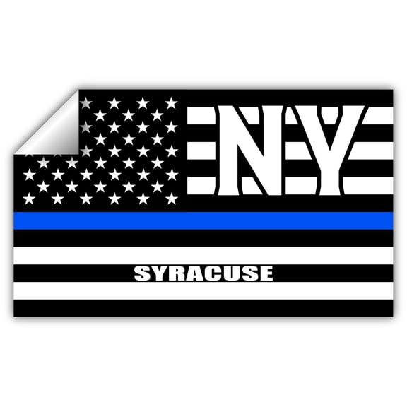 Syracuse NY New York Onondaga County Thin Blue Line Stealthy USA Flag - Honoring Law Enforcement Officers Flags - Blue Lives Matter Euro Decal Bumper Sticker 3M Vinyl 3" x 5"