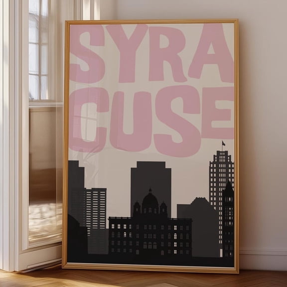 Syracuse New York Print: Pink College Town Dorm Decor UNFRAMED PAPER POSTER, Home Decor, Vintage Gift, Living Room Dercor