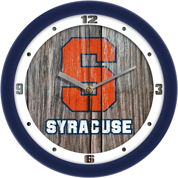 Syracuse Orange 11.5'' Suntime Premium Glass Face Weathered Wood Wall Clock