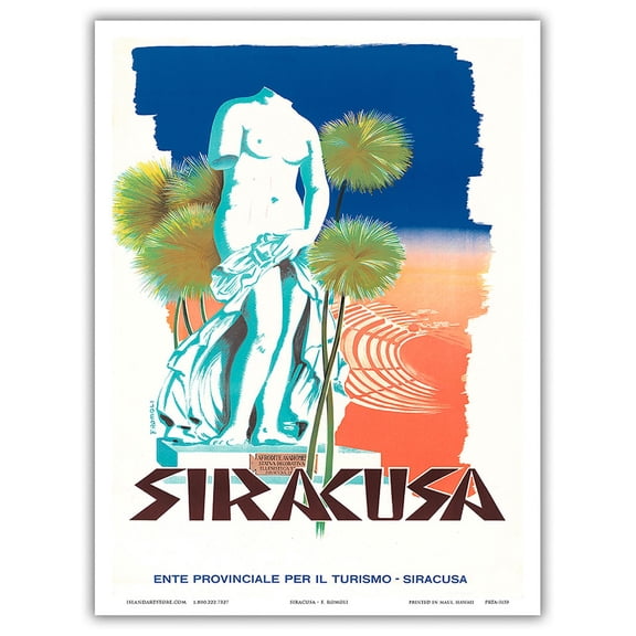 Syracuse - Sicily Italy - Aphrodite Anadiomene Statue of Venus - Vintage Travel Poster by Filippo Romoli c.1950s - Master Art Print (Unframed) 9in x 12in