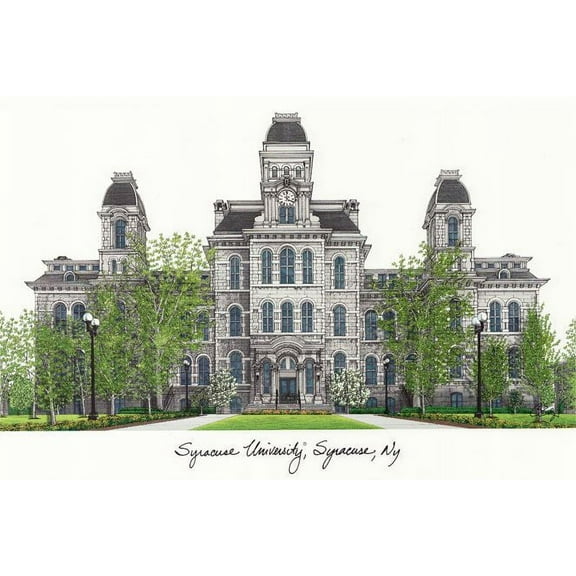 Syracuse University 11w x 8.5h Manhattan Black Single Mat Gold Embossed Diploma Frame with Bonus Campus Images Lithograph (value savings at $59)