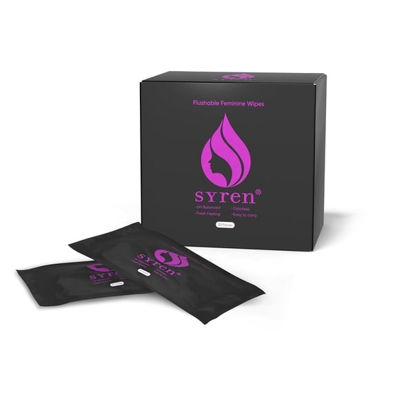 Syren Flushable Feminine Wipes, 20 Pieces, Odorless, Plant-Based, Easy to Carry Wipes for Women