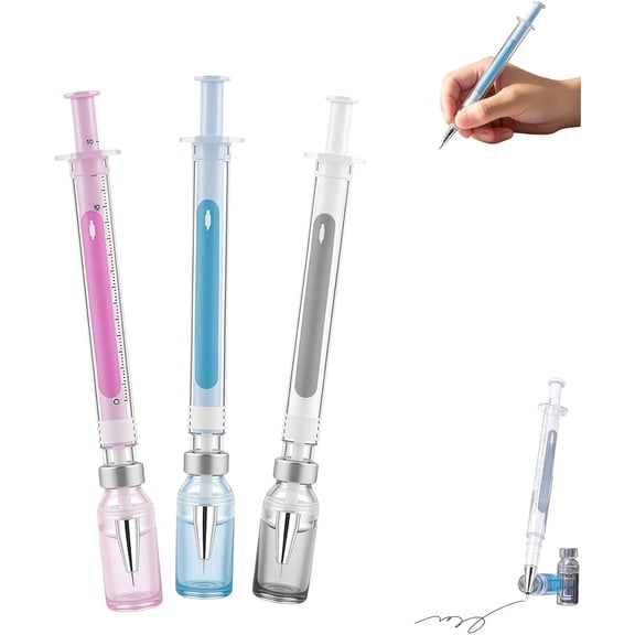 Syringe Shape Gel Pens – Fun Design with Smooth Writing-0.38mm Black Ink Creative Syringe Shaped Gel Ink Pens,Nurse Syringe Pens for Work, Office Supplies,Pen Body Color Random (3)