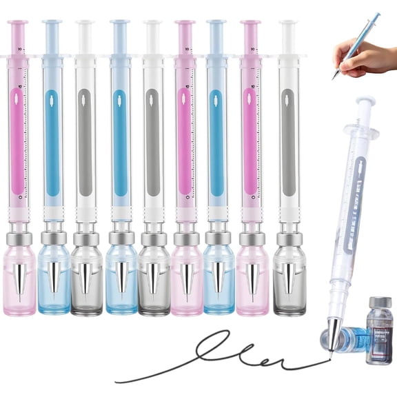 Syringe Shaped Gel Ink Pens, Creative Syringe Shaped Gel Pen for Funny, 0.38mm Black Neutral Pen, Pen Body Color Random (9 Pcs)