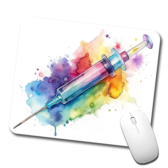 Syringe Shot Medical Vaccine Watercolor Mouse Pad Low Profile Gaming Mat