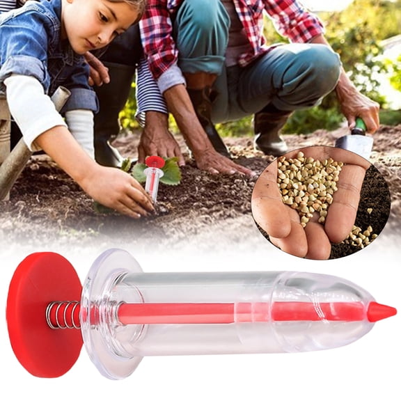 Syringe Type Handheld Seed Dispenser Sowing Tool, Manual Mini Seed Planter Injector, Spring Loaded Precise Vegetable Flower Seeding Tool, Portable Hand Push Small Seed Spreader for Gardening