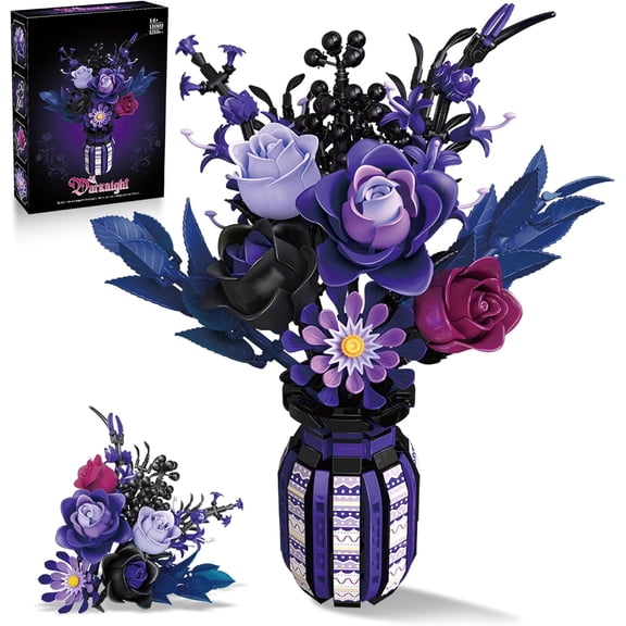 Syrinx Bouquet Building Block Set Compatible with Lego Flowers with Vase Rose Sunflower Botanical Collection for Adult Girls (Purple)
