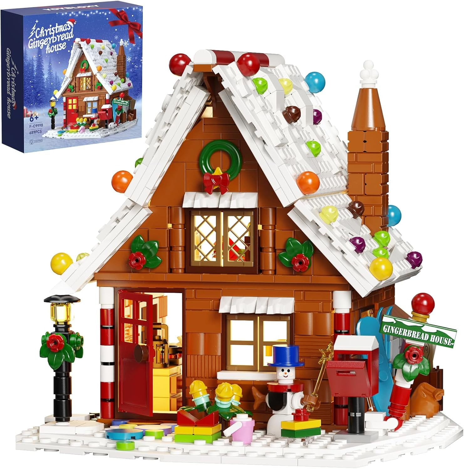 Syrinx Christmas Gingerbread House Building Se with LED Lights for Boys Girls Compatible with Lego