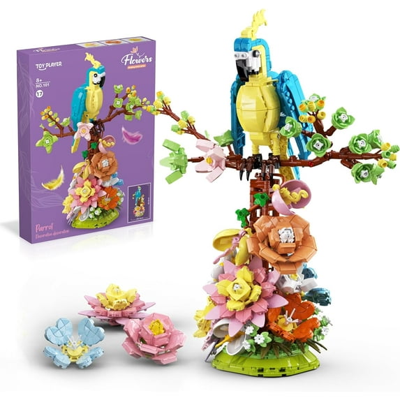 Syrinx Flowers and Parrot Building Set - 1162pcs, Compatible with Lego Flower, Cute Bird and Succulent Botanical Collection Set