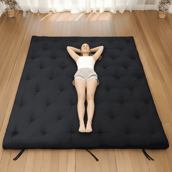 Syrinx Thick Foldable Floor Futon Mattress, Queen 80"x60", Water Resistant for Home & Travel