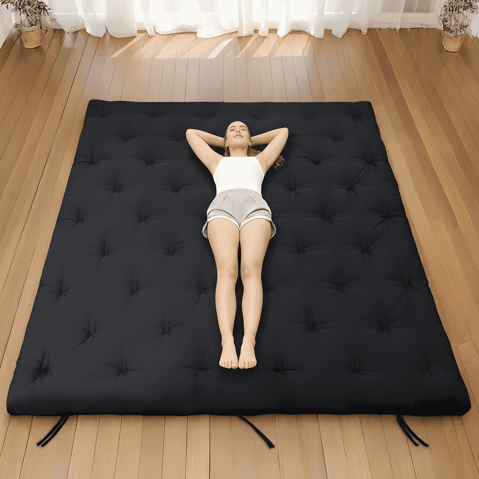 Syrinx Japanese Floor Futon Mattress Twin Size 75"x39", Thicken Foldable Lazy Floor Bed for Adults, Roll Up Lounger Tatami Sleeping Mat, Water Resistant Futon Tatami Mattresses for Home, Travel.