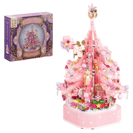 Syrinx Pink Christmas Tree Building Blocks Kits - Compatible with Lego, 675 Pieces for Kids