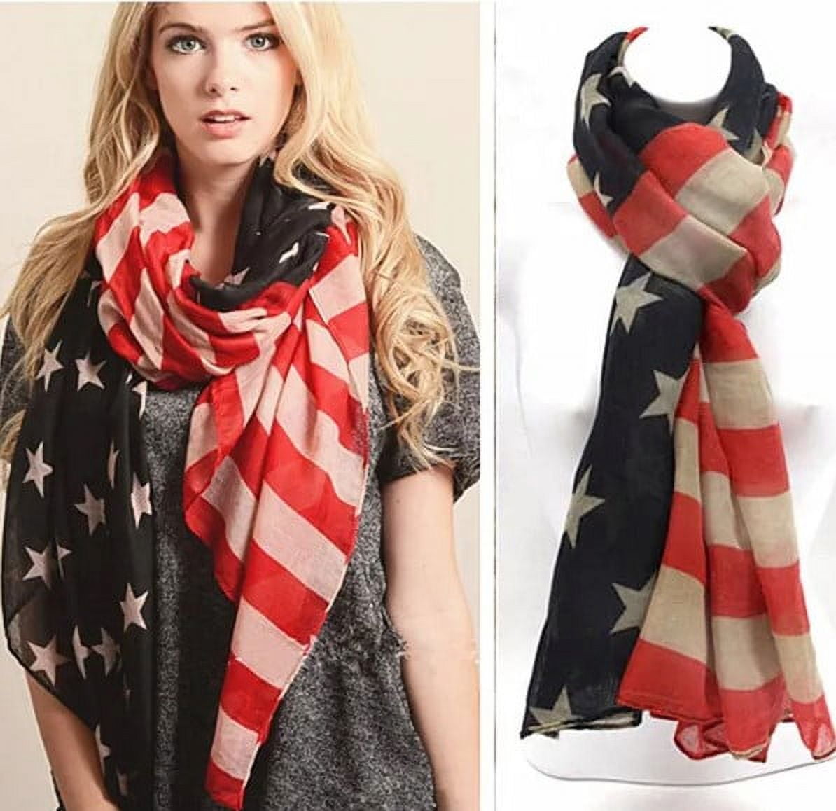 Syrios Gifts American Flag Patriotic Scarf 34" x 72" Red White Blue ...