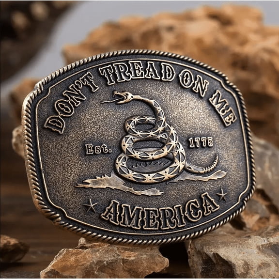 Syrios Gifts Don't Tread On Me Gadsden Flag Snake Belt Buckle Antique Tone, America, USA, Guns, 2A, Conservative, Libertarian, Republican Gift for Him, Dad, Brother, Biyfriend, Husband, Father