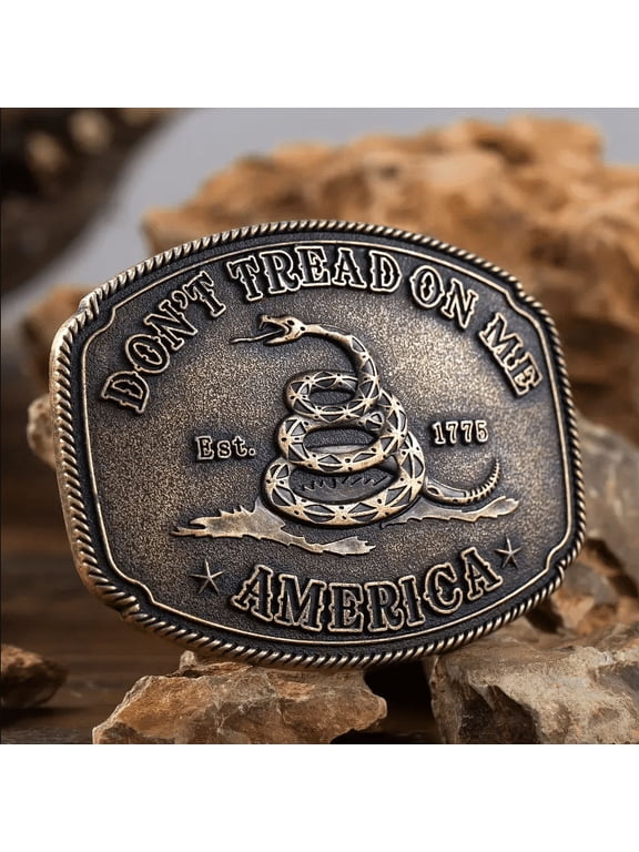 Don't Tread On Me Gadsden Flag Snake Belt Buckle Antique Tone, America, USA, Guns, 2A, Conservative, Libertarian, Republican Gift for Him, Dad, Brother, Biyfriend, Husband, Father