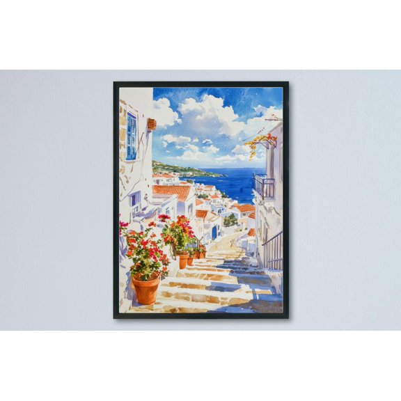 Syros Painterly Travel Landscape Greece Wall Decor Unframed Paper Print