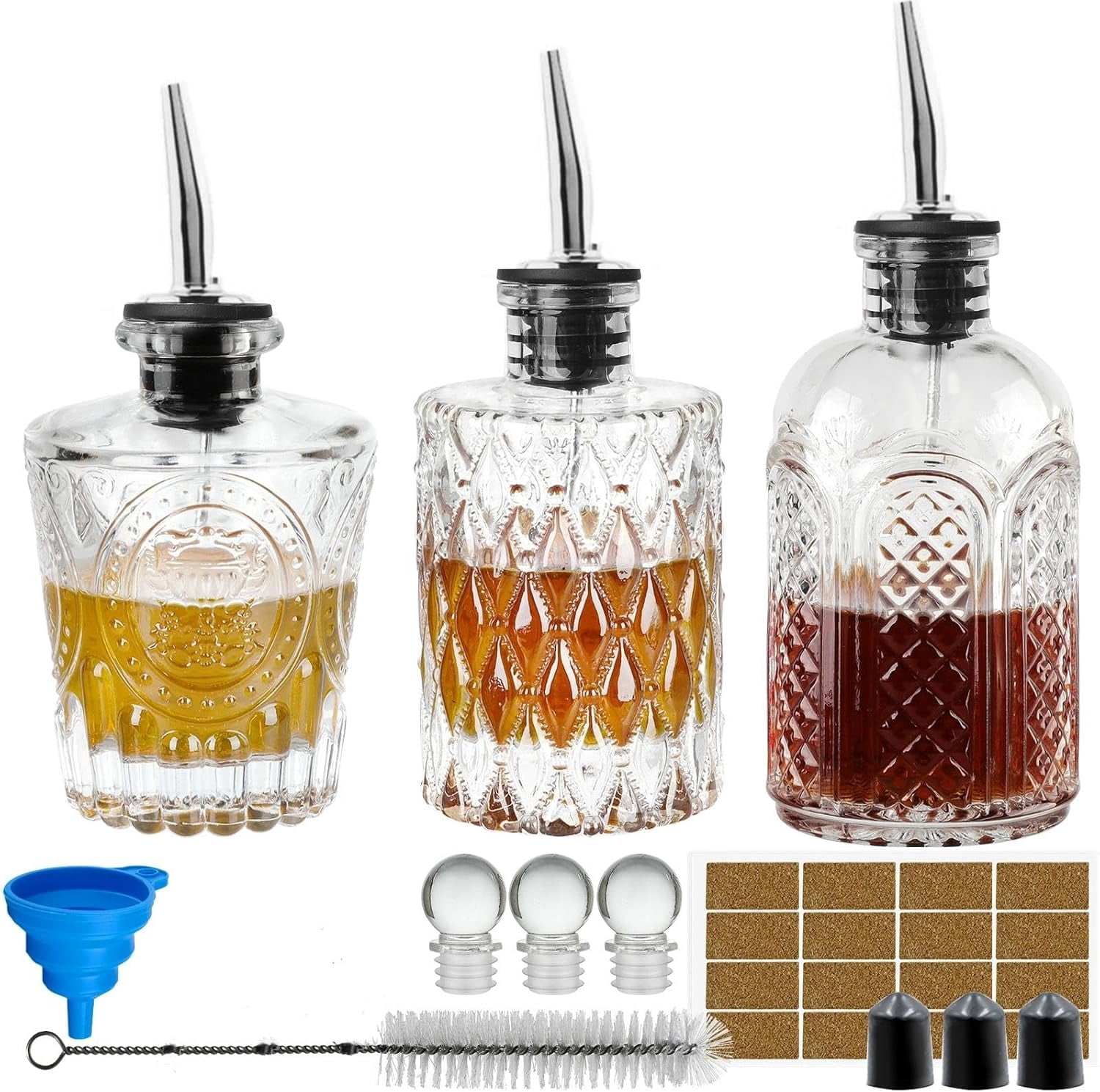 Syrup Bottle Set of 3 - Dispenser with Leak-Proof Lids Pour Spout Ideal for Coffee Syrups,Honey,Condiments,Olive Oil