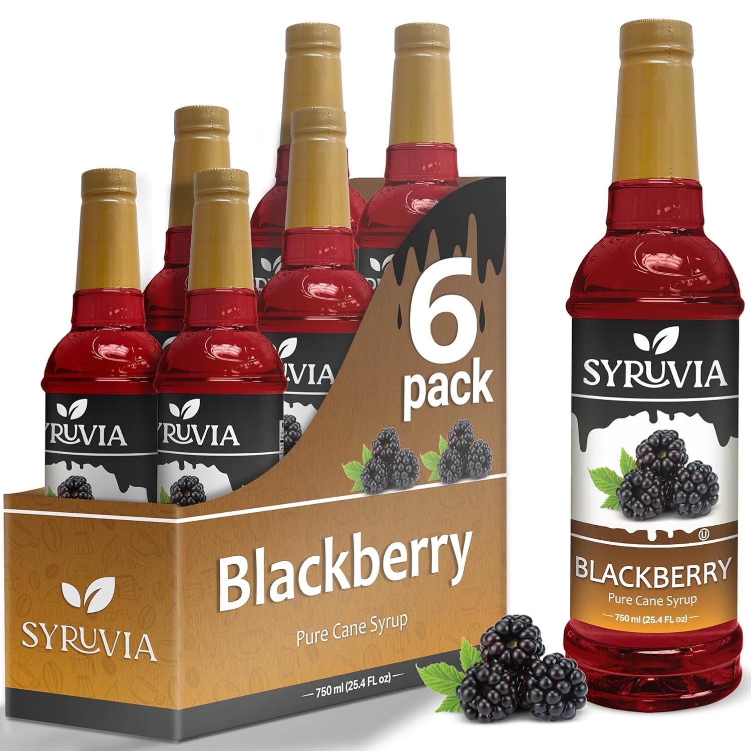 Syruvia Blackberry Syrup for Drinks 1 Case (6 Bottles, 25.4 fl oz Each ...