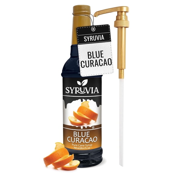 Syruvia Blue Curacao Syrup Pure Cane Coffee Flavoring Syrup, 25.4 fl Oz With Pump
